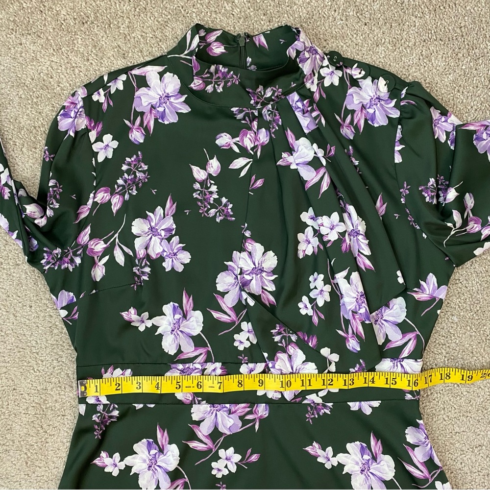 Alexia Admor Satin Mock Neck Midi Dress Green Floral 12 - Picture 11 of 12